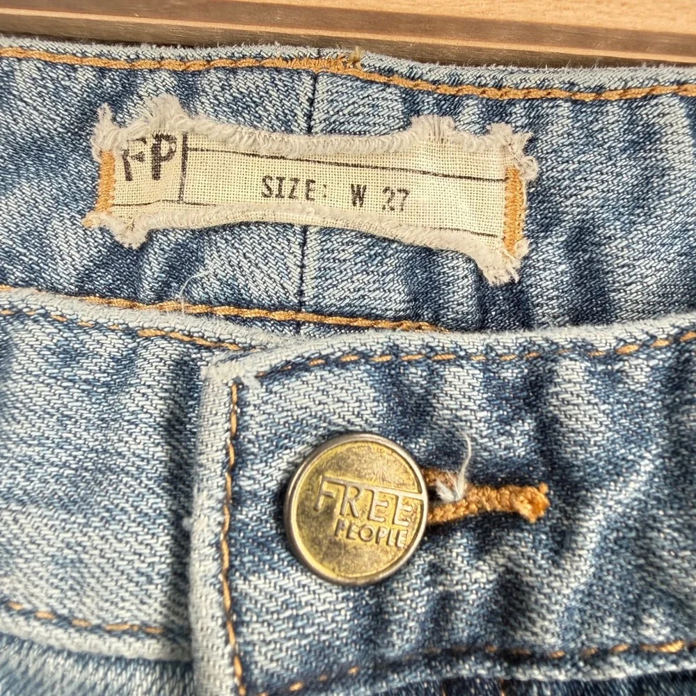 Free People Patchwork Skinny Jeans Womens 27 Blue Festival Distressed Boho Indie
